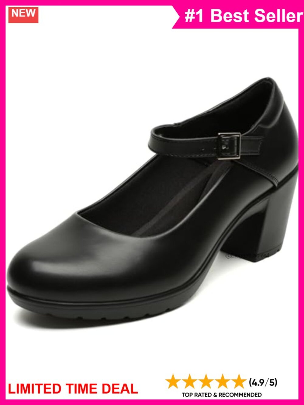Mary Jane Dress Shoes Chunky Low Block Heels Closed Toe Work Pumps with Arch